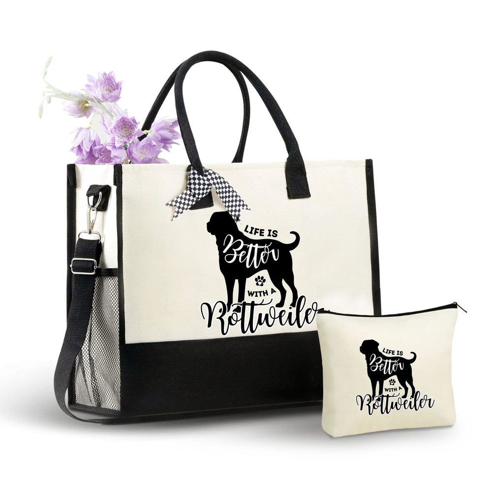 Rottweiler Gifts Canvas Tote Bag, With Top Zier Closure And Shoulder Strap ^-^